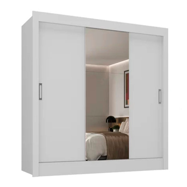 Guarda-Roupa Casal 3 Portas de Correr com Espelho City Of Lights Yescasa Branco