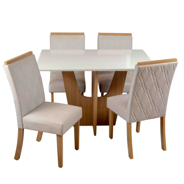 Conjunto de Mesa Vertice 120x80 cm c/ 4 Cadeiras Off White - Henn