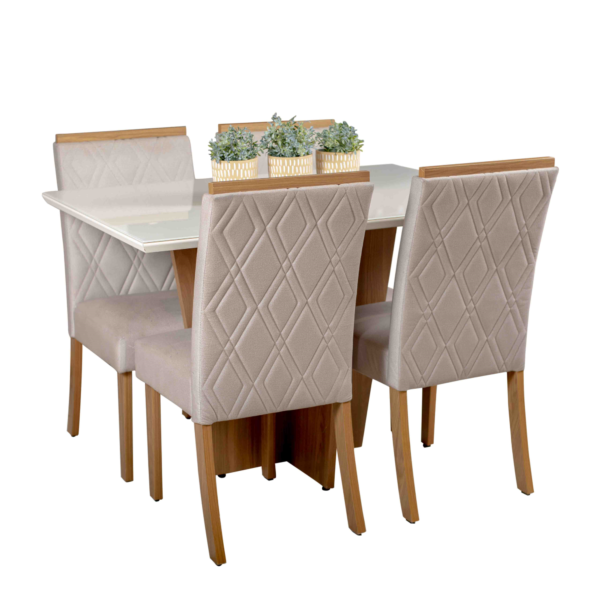 Conjunto de Mesa Vertice 120x80 cm c/ 4 Cadeiras Off White - Henn - Image 2