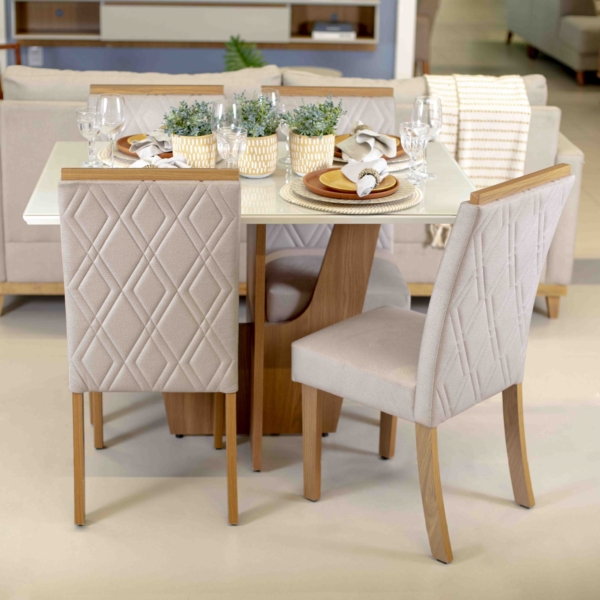 Conjunto de Mesa Vertice 120x80 cm c/ 4 Cadeiras Off White - Henn - Image 5