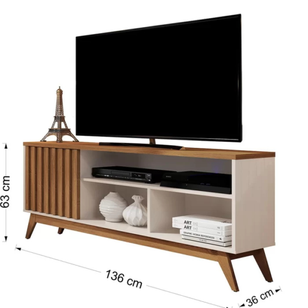 Rack Para TV até 55 Polegadas Retrô Ripado Malbec Wood Giga Móveis Off White/Freijó - Image 2