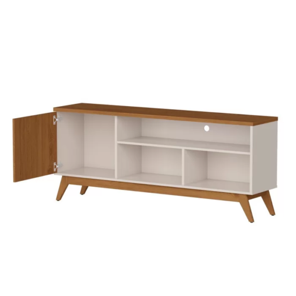 Rack Para TV até 55 Polegadas Retrô Ripado Malbec Wood Giga Móveis Off White/Freijó