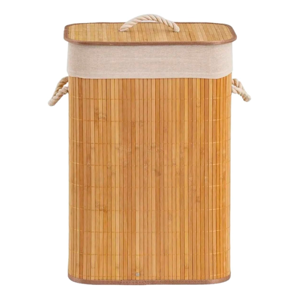 Cesto De Roupa Suja Bambu dobrável organizador banheiro 60 cm (Retangular)
