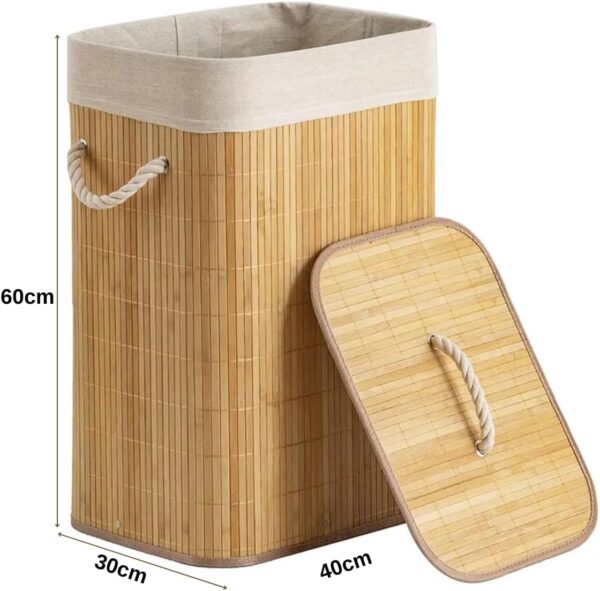 Cesto De Roupa Suja Bambu dobrável organizador banheiro 60 cm (Retangular) - Image 2