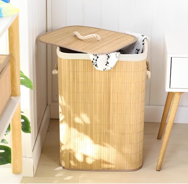 Cesto De Roupa Suja Bambu dobrável organizador banheiro 60 cm (Retangular) - Image 4