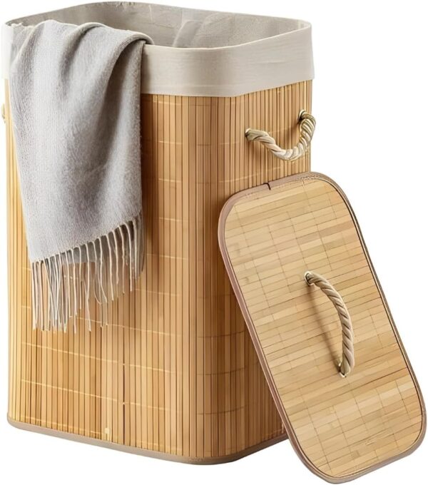 Cesto De Roupa Suja Bambu dobrável organizador banheiro 60 cm (Retangular) - Image 3