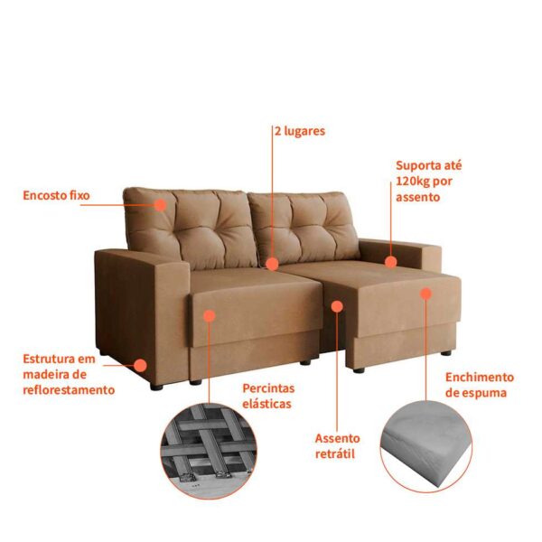 Sofá 2 Lugares Retrátil Lubeck Suede Bege 140cm - Image 3